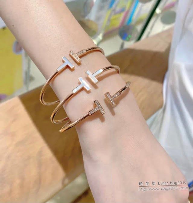 Tiffany飾品 蒂芙尼女士專櫃爆款T Square白金手鐲 Tiffany雙t貝母手鐲  zgt1794